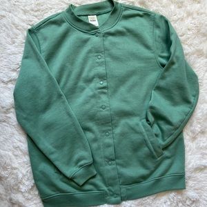 Soft Green Snap-front Fleece Sweatshirt